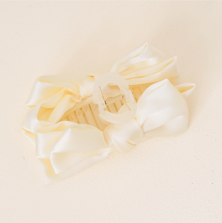 Satin Bow Claw Clip, Cream