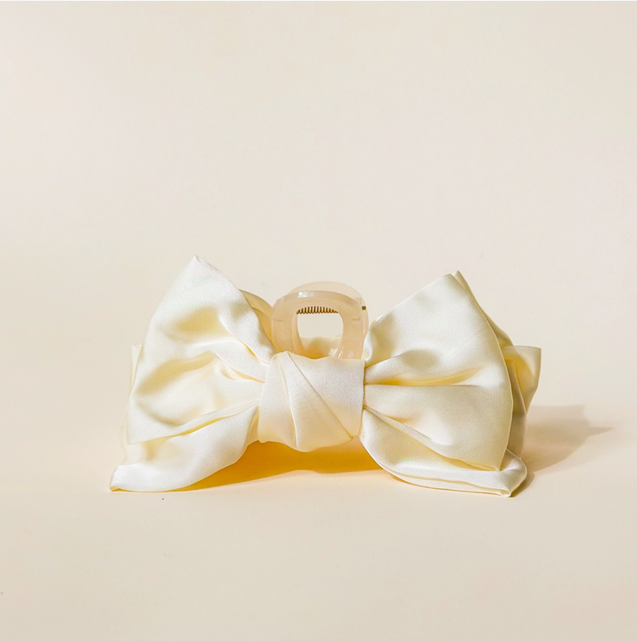 Satin Bow Claw Clip, Cream