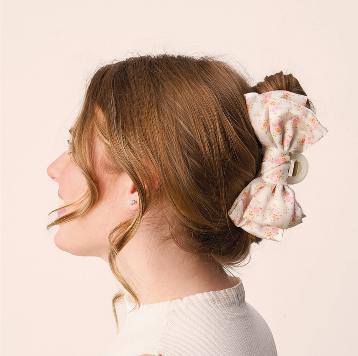Satin Bow Claw Clip, Endless Daydream Cream