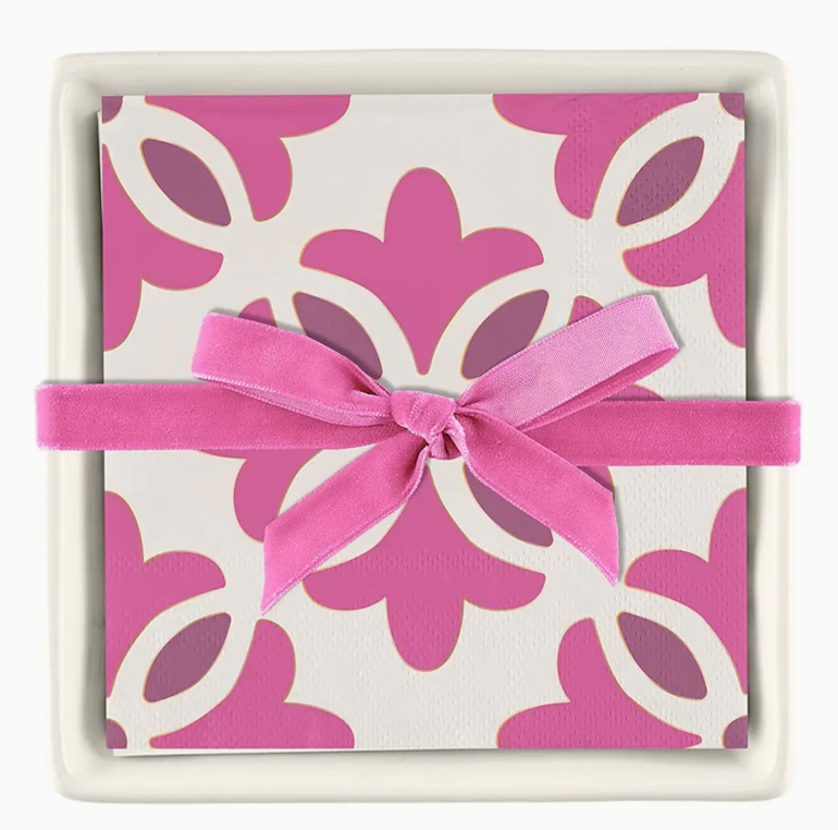 Ceramic Napkin Tray + Napkins, Moroccan Tiles