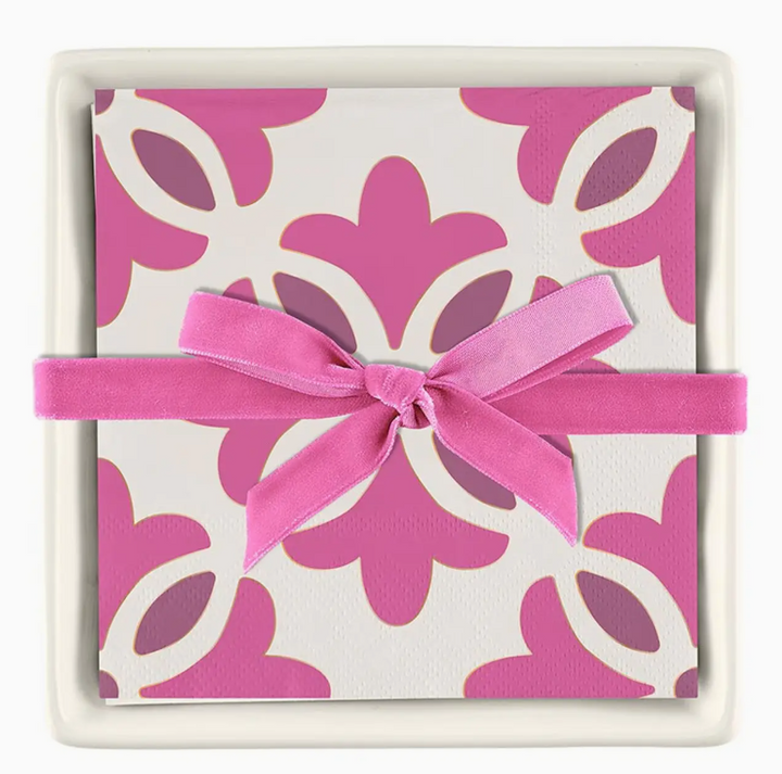 Ceramic Napkin Tray + Napkins, Moroccan Tiles