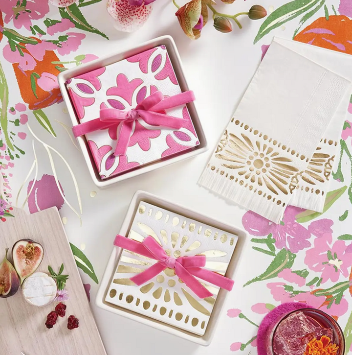 Ceramic Napkin Tray + Napkins, Moroccan Tiles