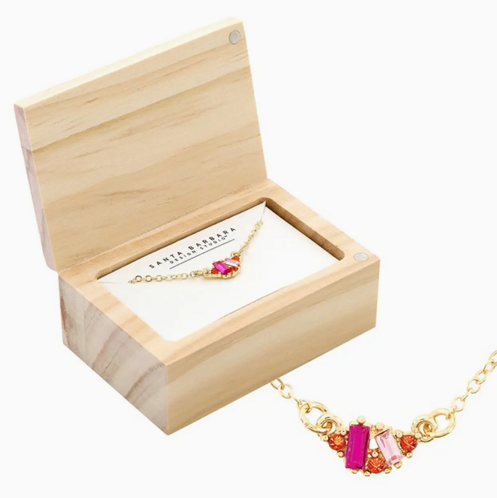 You Brighten the World Treasure Box Necklace, Hot Pink