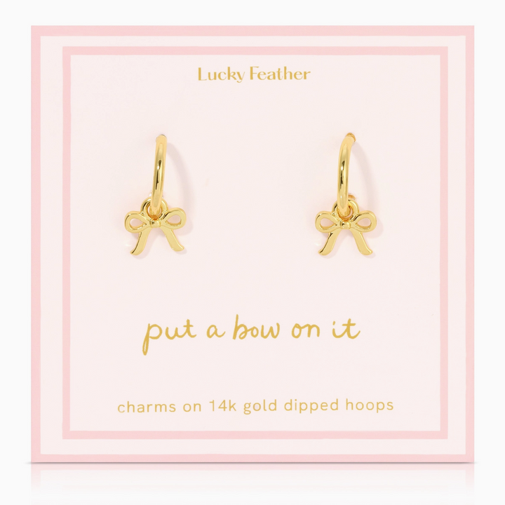 Beautiful Bow Charm Hoops, Gold