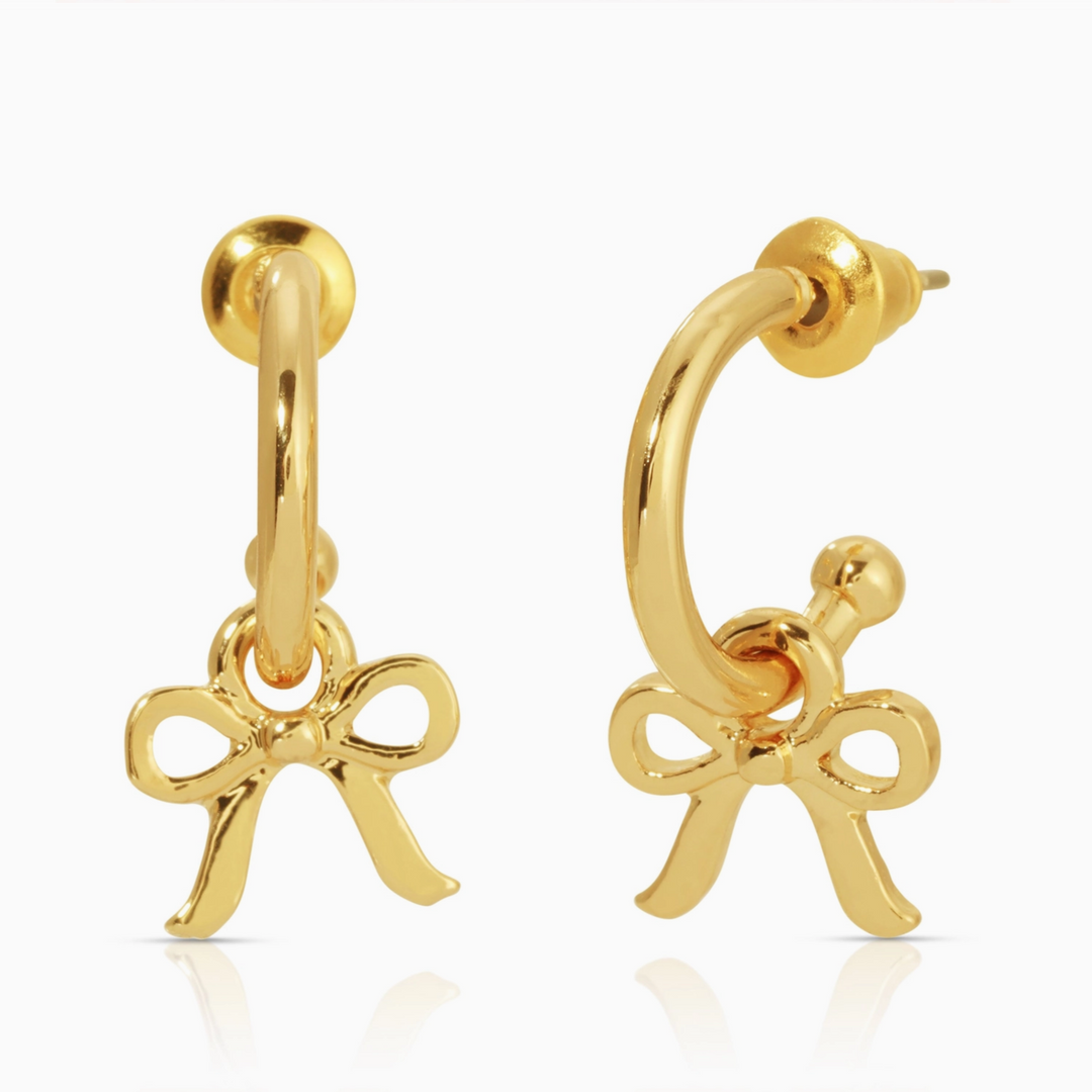 Beautiful Bow Charm Hoops, Gold