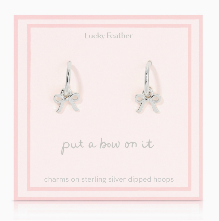 Beautiful Bow Charm Hoops, Silver