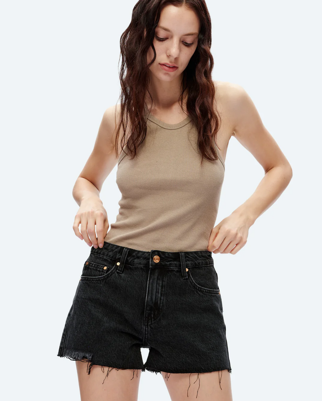 Ella Mid Rise Denim Shorts, Black