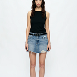 Anna Distressed Mini Denim Skirt, Medium Blue