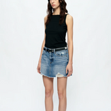 Anna Distressed Mini Denim Skirt, Medium Blue