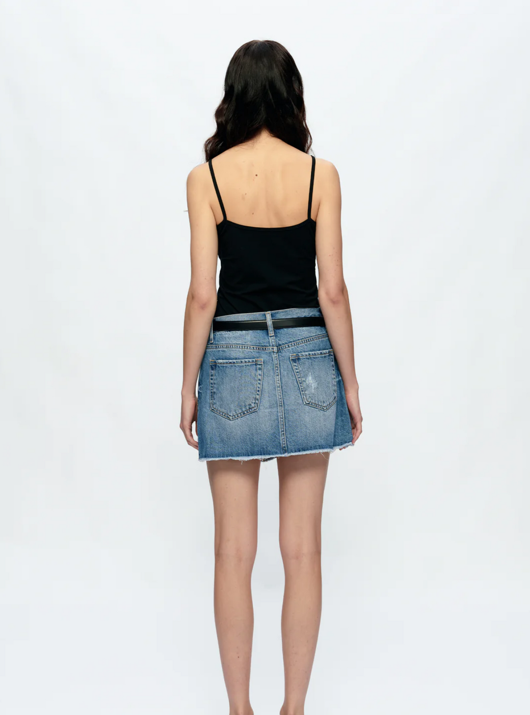Anna Distressed Mini Denim Skirt, Medium Blue