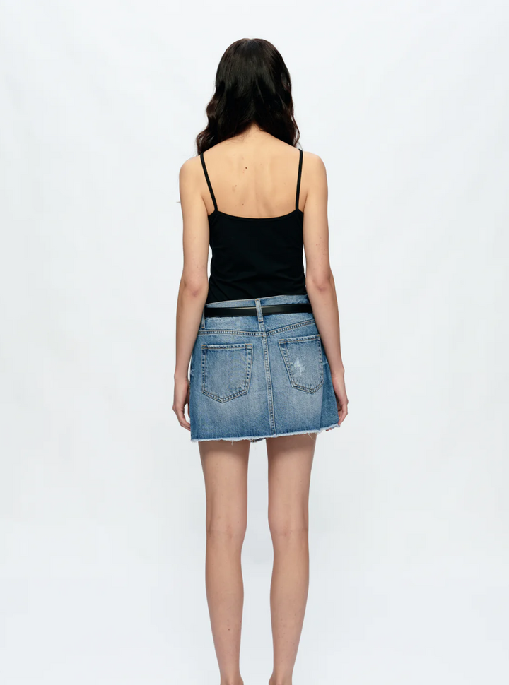 Anna Distressed Mini Denim Skirt, Medium Blue