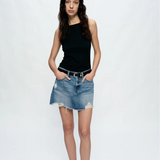 Anna Distressed Mini Denim Skirt, Medium Blue
