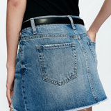 Anna Distressed Mini Denim Skirt, Medium Blue
