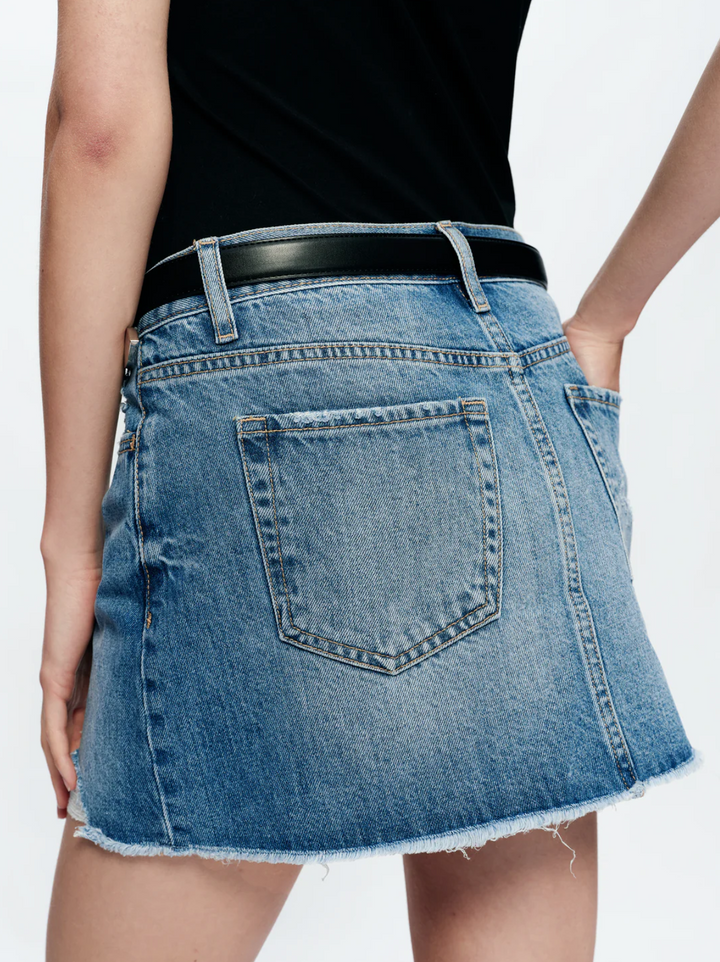 Anna Distressed Mini Denim Skirt, Medium Blue