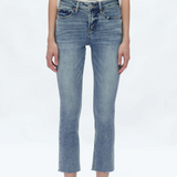 Mid Rise Skinny Denim Jeans Ankle Raw Hem, Indigo