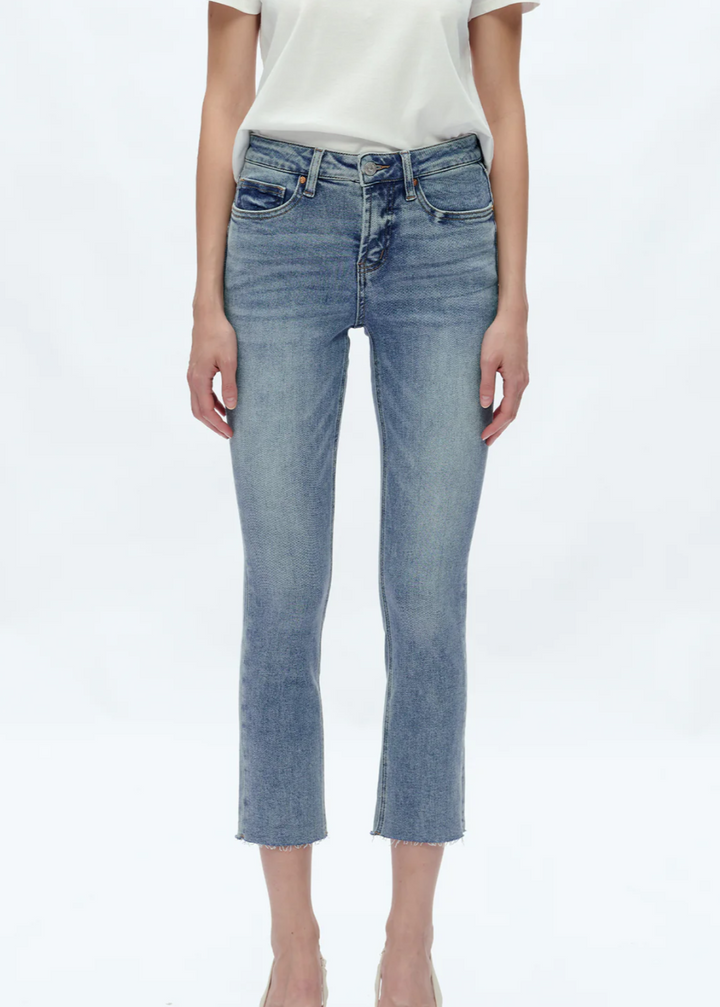 Mid Rise Skinny Denim Jeans Ankle Raw Hem, Indigo