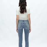 Mid Rise Skinny Denim Jeans Ankle Raw Hem, Indigo