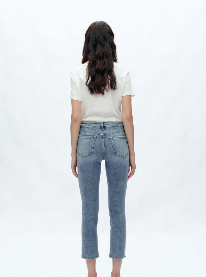 Mid Rise Skinny Denim Jeans Ankle Raw Hem, Indigo