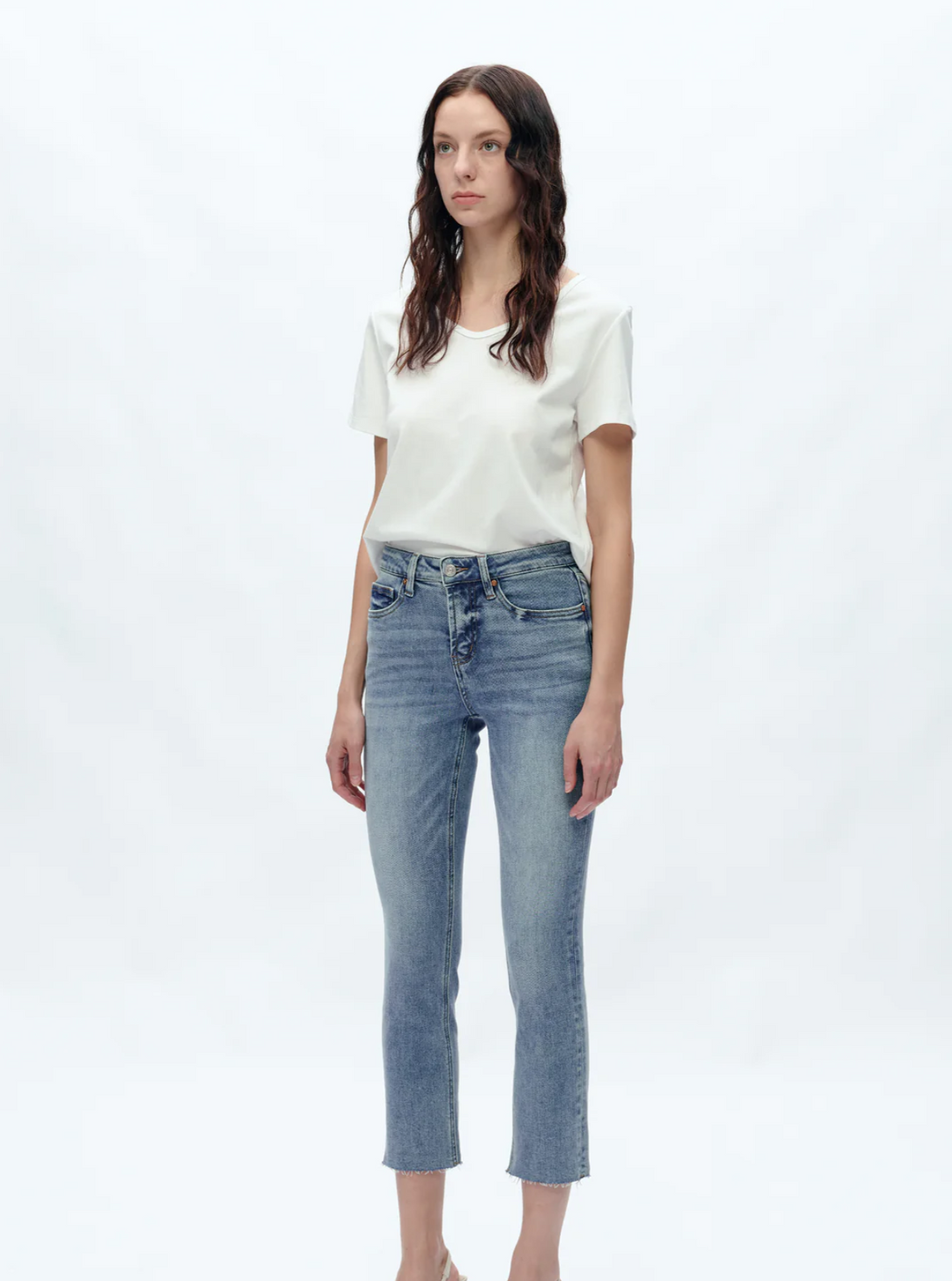 Mid Rise Skinny Denim Jeans Ankle Raw Hem, Indigo