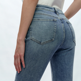 Mid Rise Skinny Denim Jeans Ankle Raw Hem, Indigo