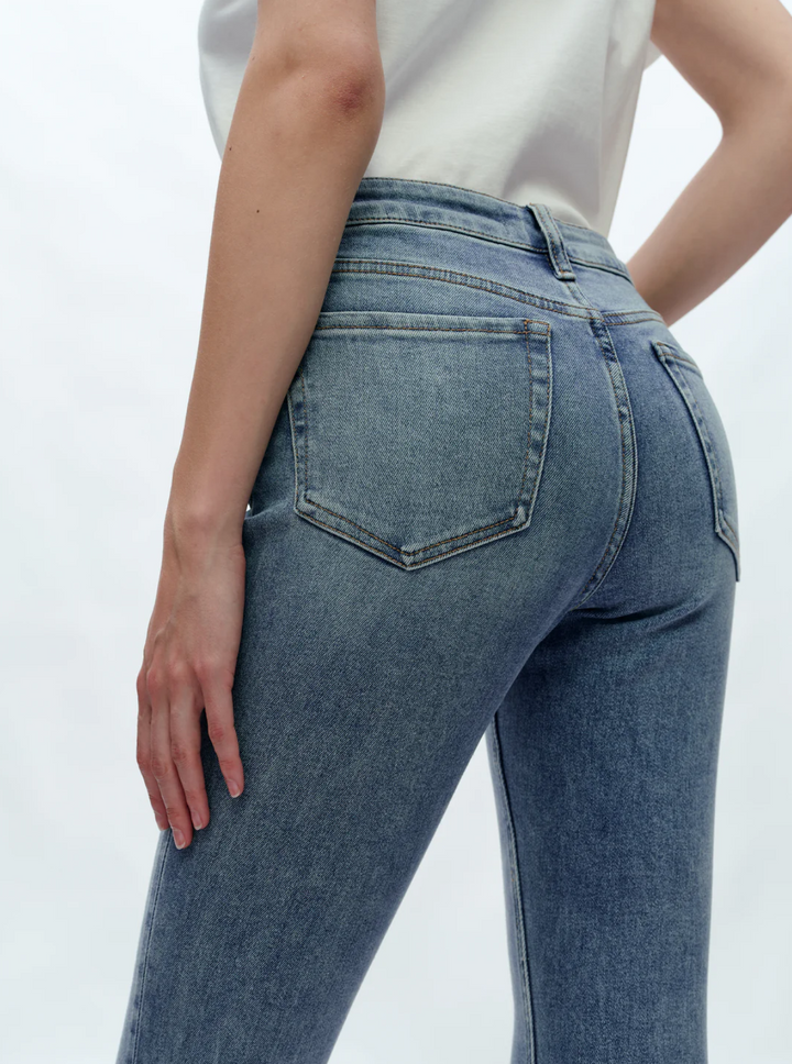 Mid Rise Skinny Denim Jeans Ankle Raw Hem, Indigo
