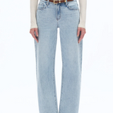 Mid Rise Barrel Leg Denim Jeans, Light Blue