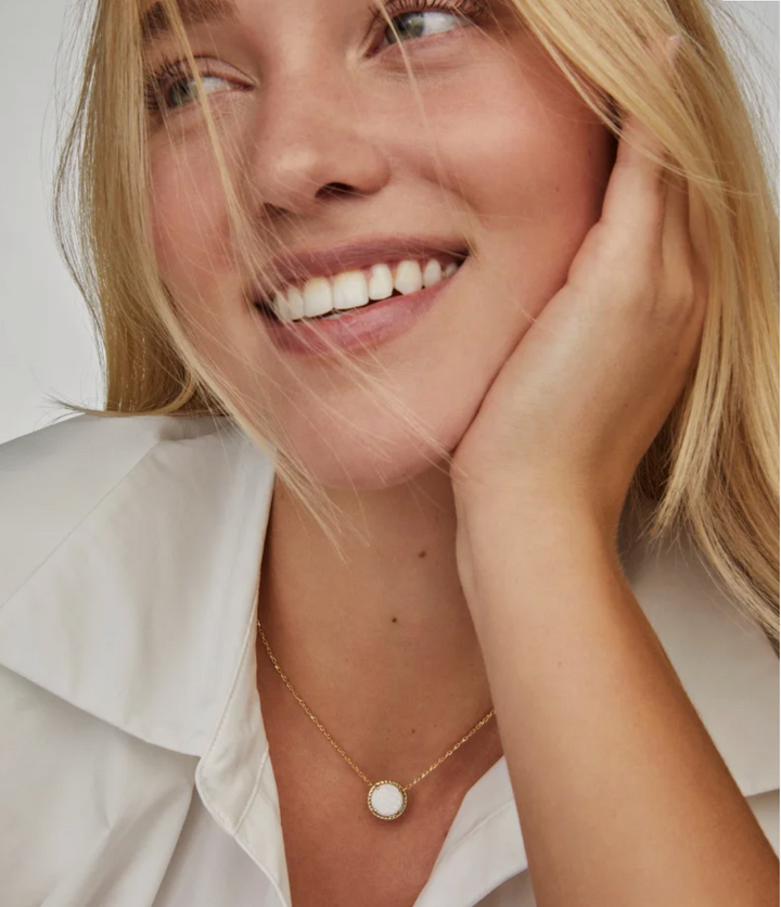 Volleyball Gold Short Pendant Necklace in White Mother-of-Pearl