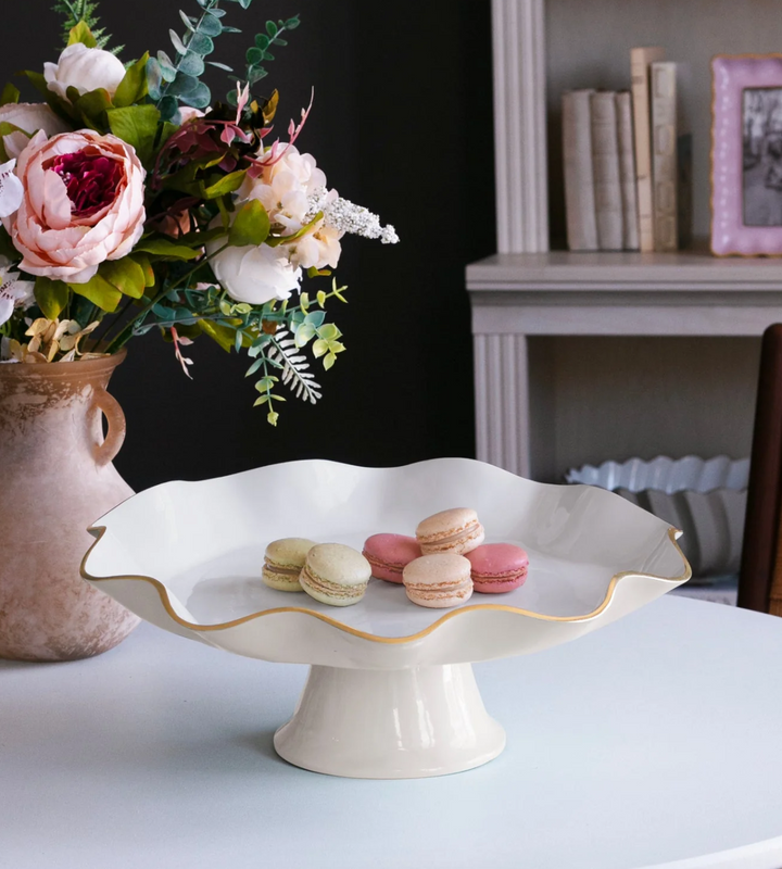 Encanto Carola Pedestal Cake Plate, Cream/White