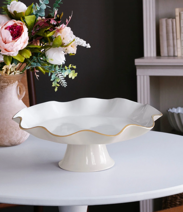 Encanto Carola Pedestal Cake Plate, Cream/White