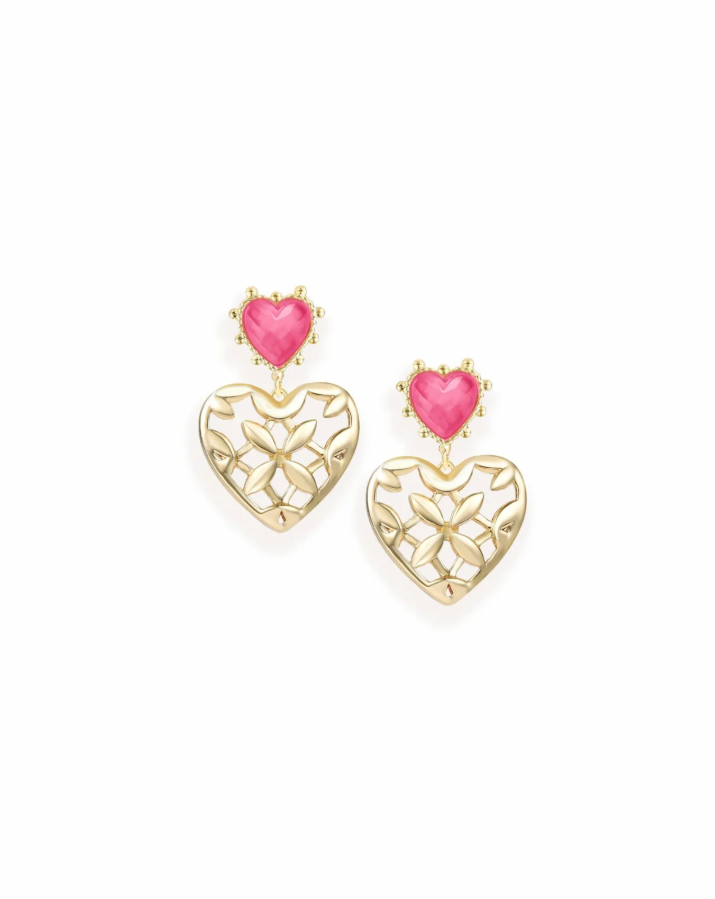 Adorned Heart Statement Earrings, Pink Enamel