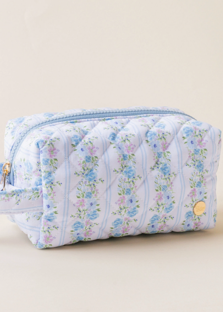 Essentials Quilted Cosmetic Pouch, Petal Parade Blue