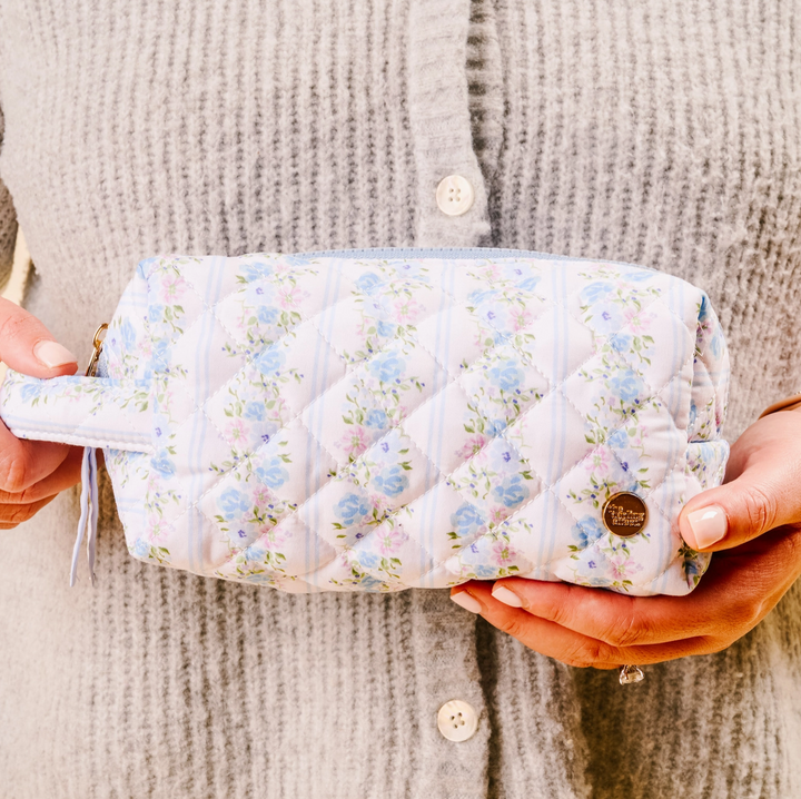 Essentials Quilted Cosmetic Pouch, Petal Parade Blue