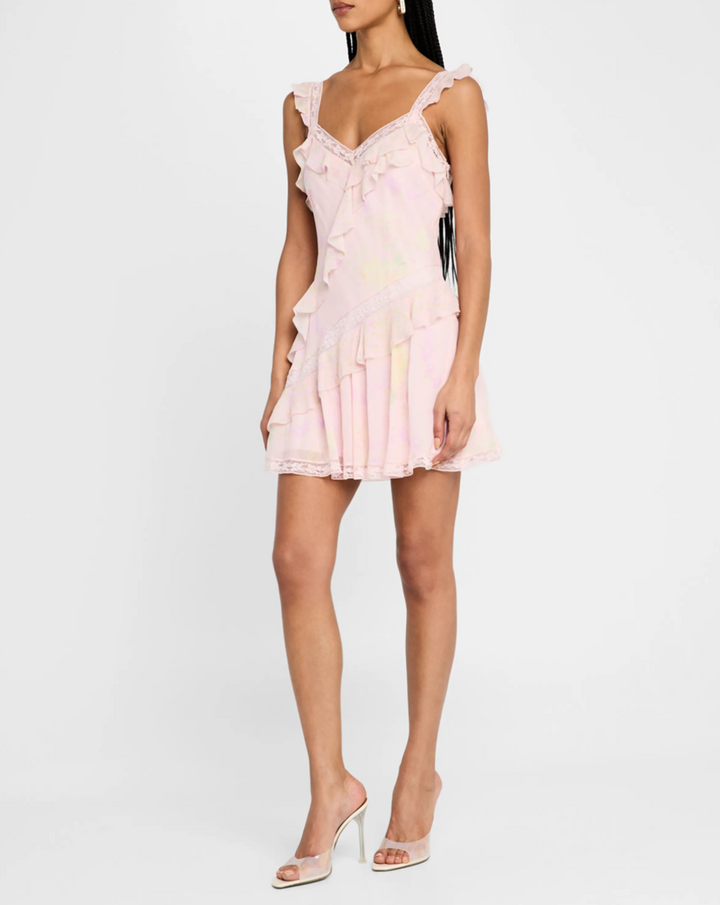 Serima Ruffled Lace-Trim Mini Dress, Strawberry Tart