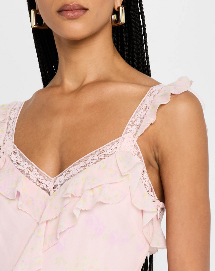Serima Ruffled Lace-Trim Mini Dress, Strawberry Tart