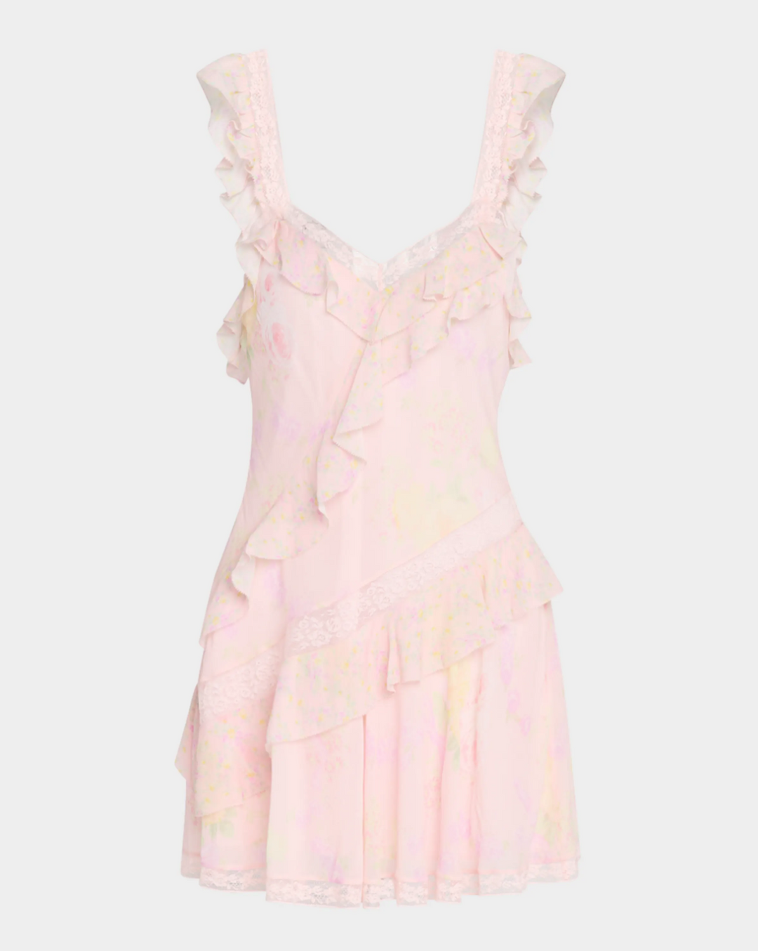 Serima Ruffled Lace-Trim Mini Dress, Strawberry Tart