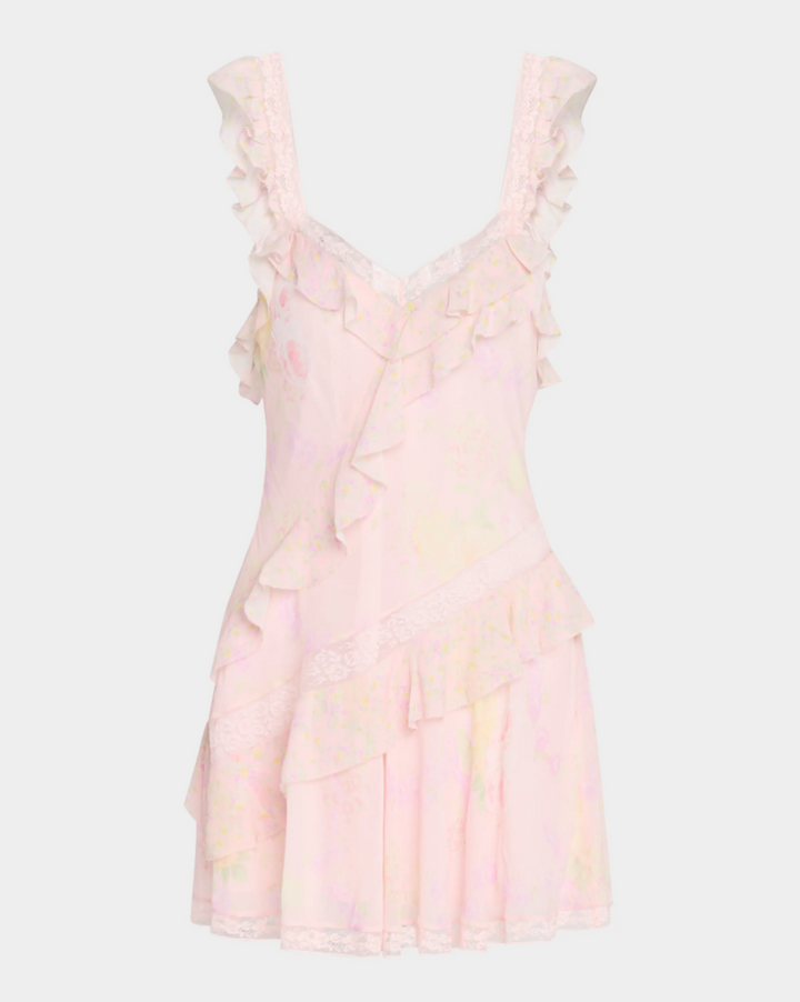 Serima Ruffled Lace-Trim Mini Dress, Strawberry Tart