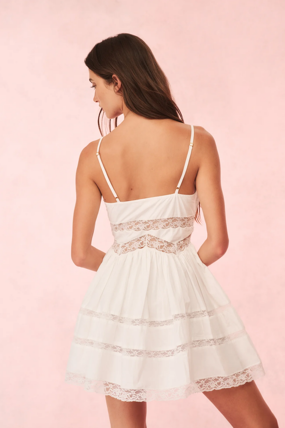 Zima Cotton Lace Bow Mini Dress, Optic White