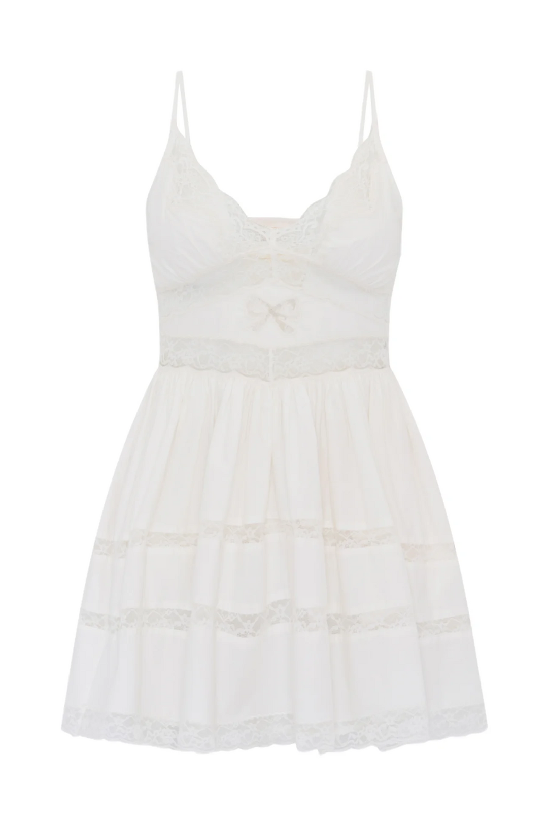 Zima Cotton Lace Bow Mini Dress, Optic White