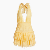 Janea Eyelet Lace Mini Halter Dress, Citron
