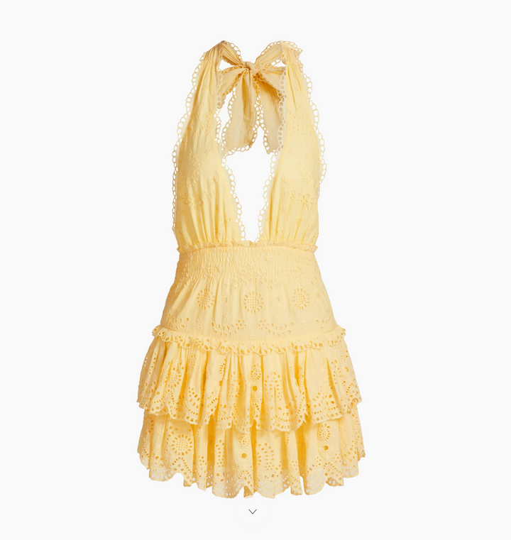 Janea Eyelet Lace Mini Halter Dress, Citron
