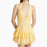 Janea Eyelet Lace Mini Halter Dress, Citron