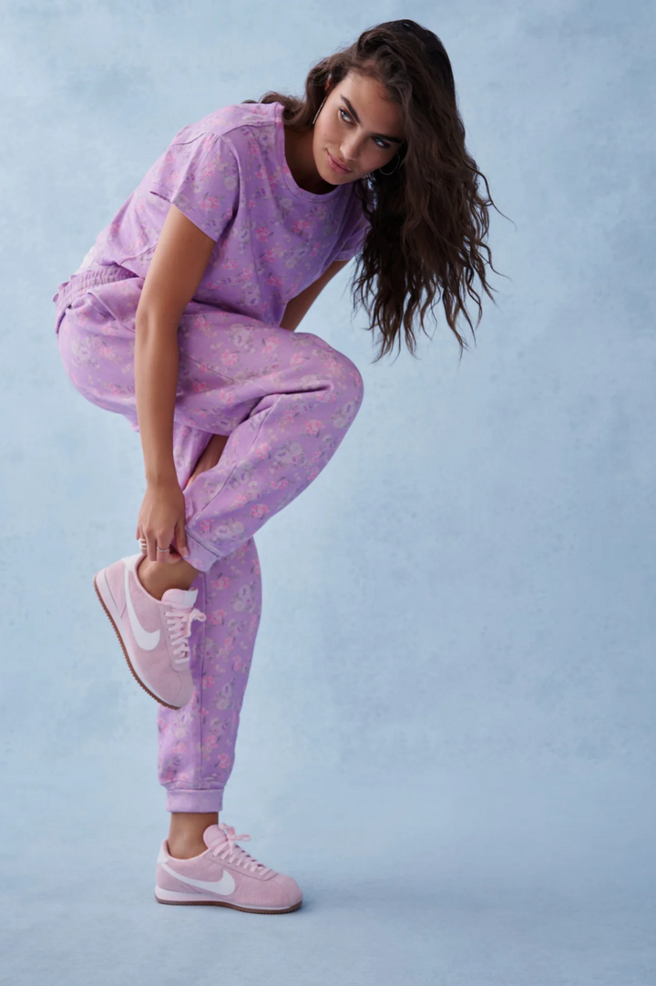 Lolana Floral Cotton Sweatpants, Hibiscus