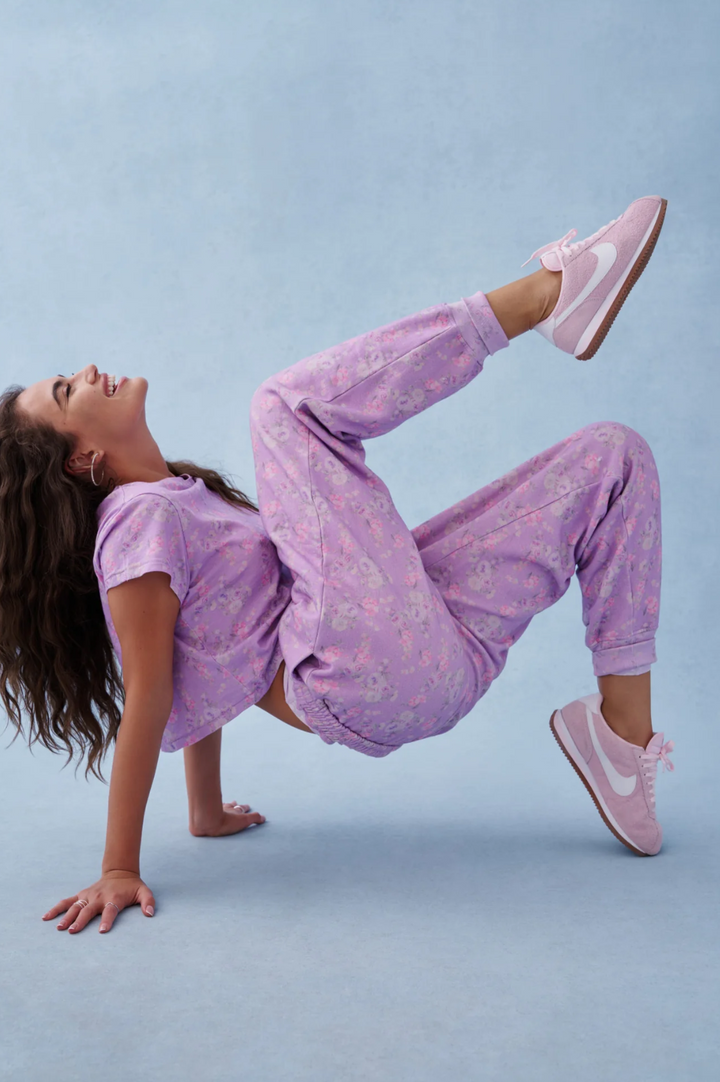Lolana Floral Cotton Sweatpants, Hibiscus