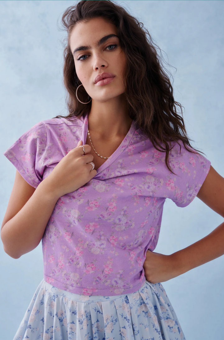 Rubin Cotton Cropped Tee, Hibiscus