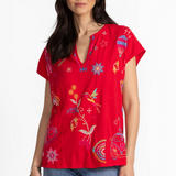 Easy Paneled V-Neck Tee, Racing Red