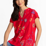 Easy Paneled V-Neck Tee, Racing Red