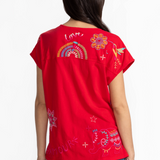 Easy Paneled V-Neck Tee, Racing Red