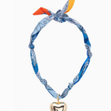 Gabby Puffy Heart Scarf Necklace, Aqua/White
