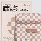 Extra Large Quick Dry Hair Towel Wrap, Terracotta Checker