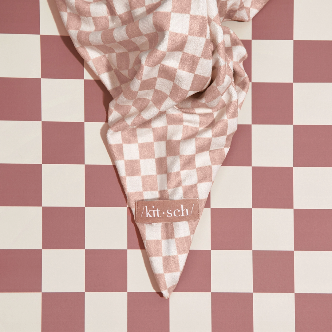 Extra Large Quick Dry Hair Towel Wrap, Terracotta Checker